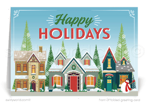 Traditional Neighborhood of Houses Realtor Christmas Holiday Cards for Clients.