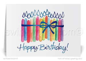 Gender Neutral Corporate Company Business Watercolor Happy Birthday Greeting Cards.