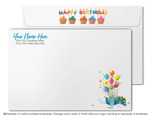 Gender Neutral Corporate Company Business Watercolor Happy Birthday Greeting Cards
