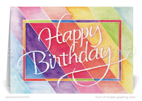 Gender Neutral Corporate Company Business Watercolor Happy Birthday Greeting Cards.Gender Neutral Corporate Company Business Watercolor Happy Birthday Greeting Cards.