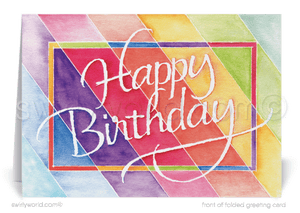 Gender Neutral Corporate Company Business Watercolor Happy Birthday Greeting Cards.Gender Neutral Corporate Company Business Watercolor Happy Birthday Greeting Cards.