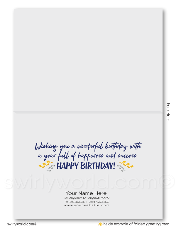 Business Corporate Professional Company Navy Blue Happy Birthday Cards for Customers