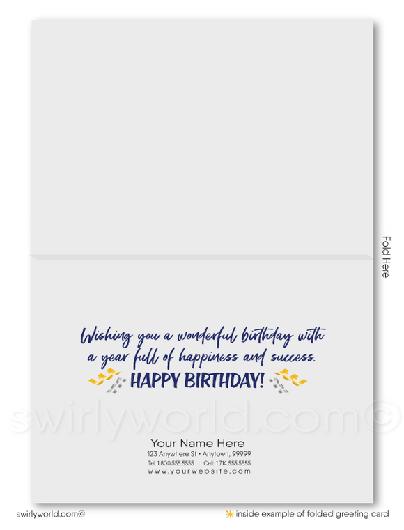 Business Corporate Professional Company Navy Blue Happy Birthday Cards for Customers