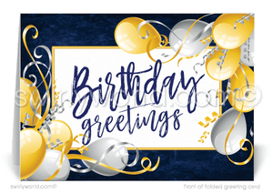 Business Corporate Professional Company Navy Blue Happy Birthday Cards for Customers