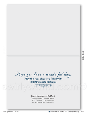 Professional Corporate Navy Blue Happy Birthday Cards For Customers