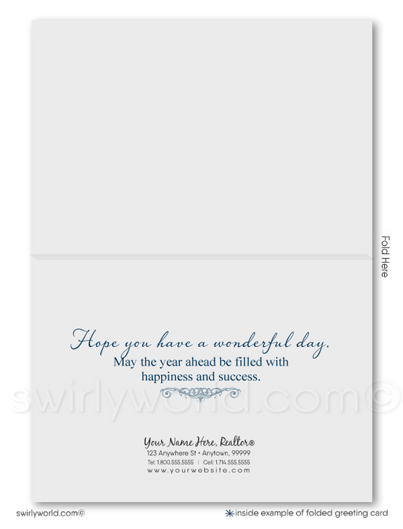 Professional Corporate Navy Blue Happy Birthday Cards For Customers