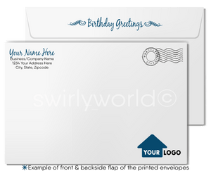 Professional Corporate Navy Blue Happy Birthday Cards For Customers