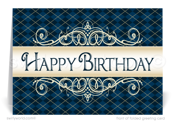 Professional Corporate Navy Blue Happy Birthday Cards For Customers ...