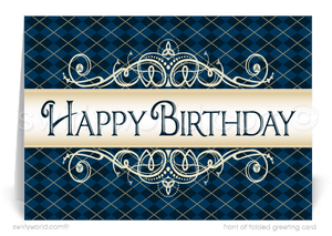 Professional Corporate Navy Blue Happy Birthday Cards For Customers