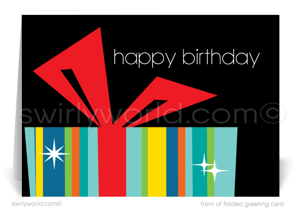 retro mid-century modern happy birthday cards for business customers