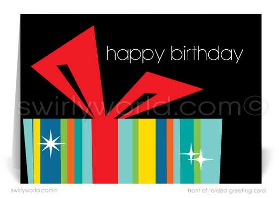 retro mid-century modern happy birthday cards for business customers