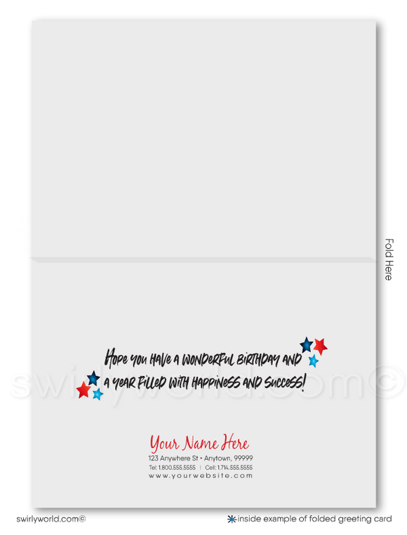 Patriotic American Red, White, and Blue Business Happy Birthday Cards For Customers