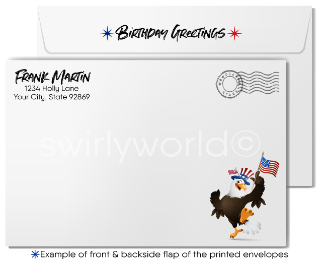 Patriotic American Red, White, and Blue Business Happy Birthday Cards For Customers