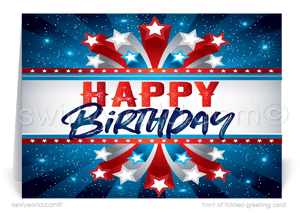 Patriotic American Red, White, and Blue Business Happy Birthday Cards For Customers