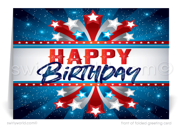 Patriotic American Red, White, and Blue Business Happy Birthday Cards For Customers