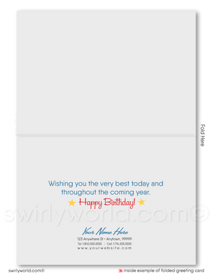 Retro Patriotic Red Blue Star American Happy Birthday Cards For Customers