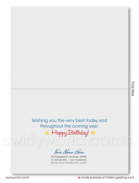 Retro Patriotic Red Blue Star American Happy Birthday Cards For Customers