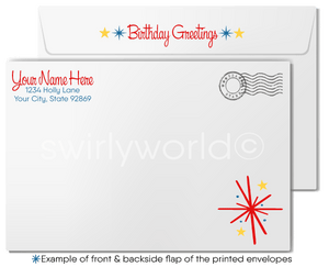 Retro Patriotic Red Blue Star American Happy Birthday Cards For Customers