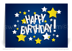 Gender Neutral Corporate Company Blue Happy Birthday Cards For Business