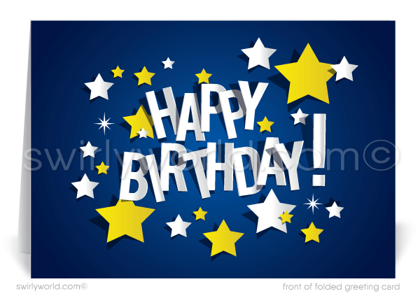 Gender Neutral Corporate Company Blue Happy Birthday Cards For Business
