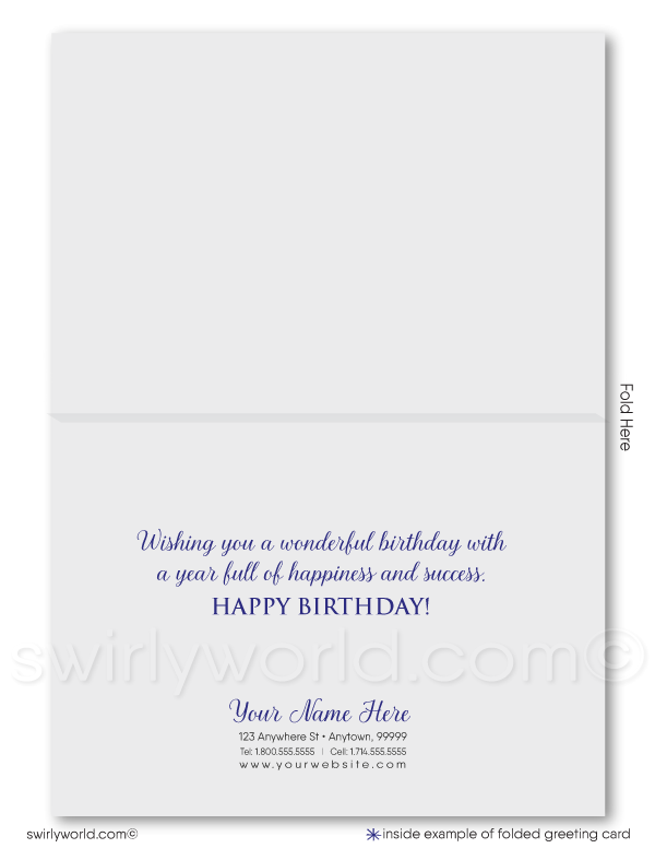 Professional Corporate Navy Blue Company Happy Birthday Cards for Business