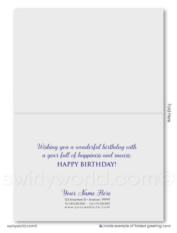 Professional Corporate Navy Blue Company Happy Birthday Cards for Business