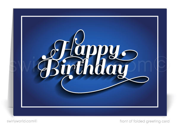 Professional Corporate Navy Blue Company Happy Birthday Cards for Business