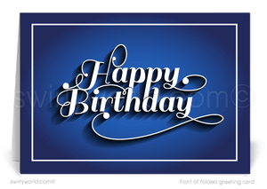 Professional Corporate Navy Blue Company Happy Birthday Cards for Business