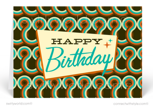 1960's Retro Mod Mid-Century Modern Happy Birthday Greeting Cards