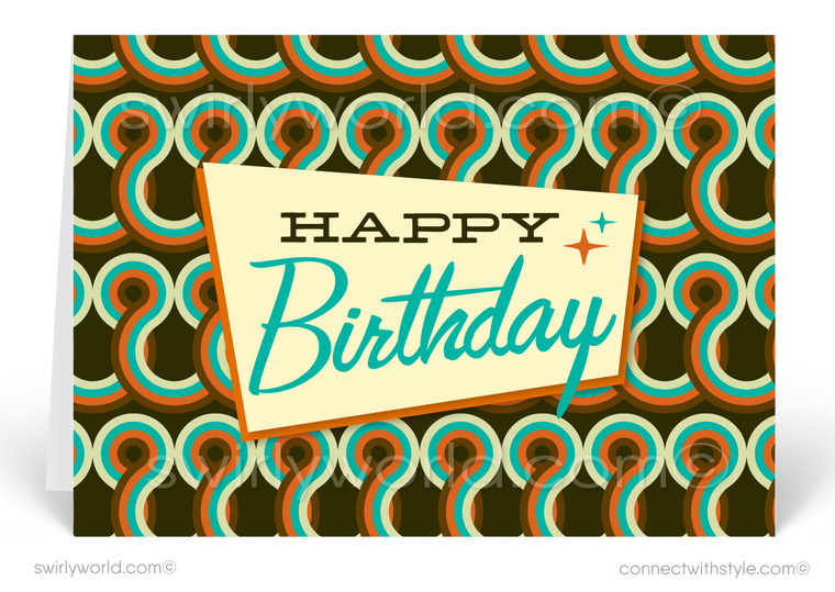 1960's Retro Mod Mid-Century Modern Happy Birthday Greeting Cards