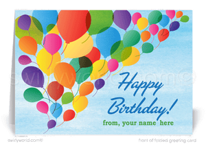 Retro Balloons Corporate Professional Company Business Happy Birthday Greeting Cards
