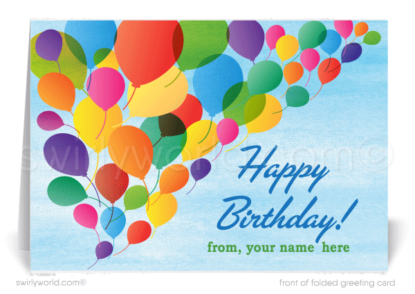 Retro Balloons Corporate Professional Company Business Happy Birthday Greeting Cards