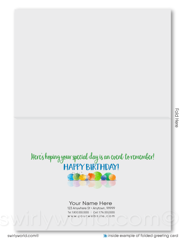 Gender Neutral Corporate Company Business Happy Birthday Greeting Cards. Birthday tree with balloons