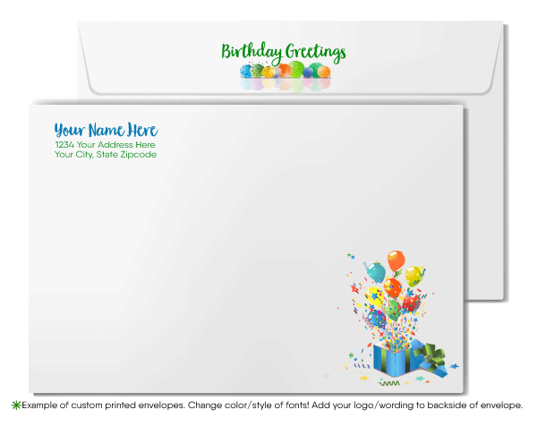 Watercolor Tree with Balloons Business Happy Birthday Cards For Customers