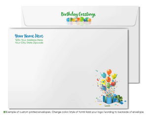 Watercolor Tree with Balloons Business Happy Birthday Cards For Customers