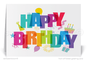 Customer Corporate Retro Modern Happy Birthday Cards for Business