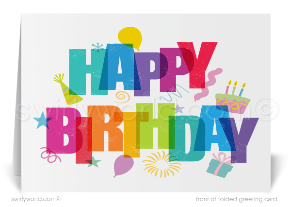 Customer Corporate Retro Modern Happy Birthday Cards for Business