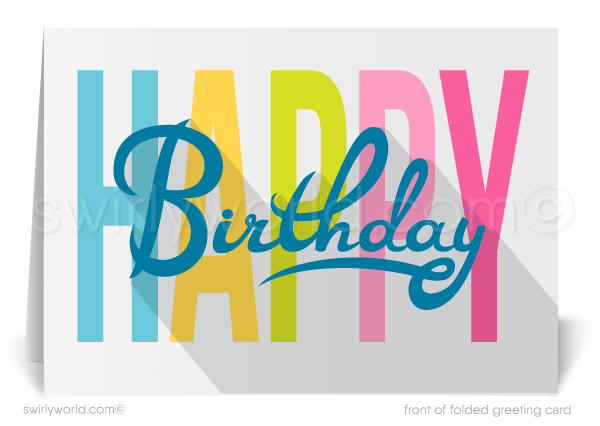 Retro Modern Happy Birthday Company Business Greeting Cards for Customers.
