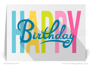 Retro Modern Happy Birthday Company Business Greeting Cards for Customers.