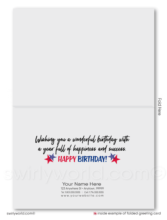 Blue and Red Corporate Company Business Professional Happy Birthday Cards for Customers