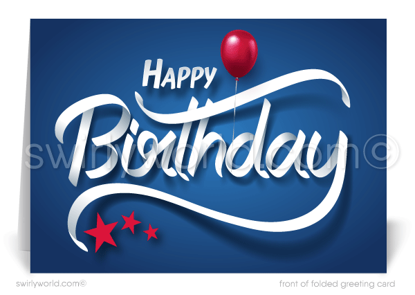 Blue and Red Corporate Company Business Professional Happy Birthday Cards for Customers