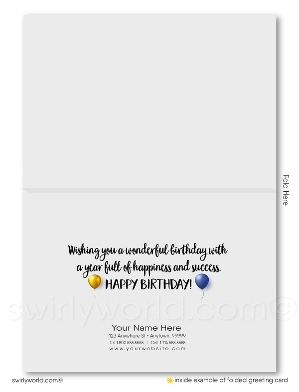 Blue and Gold Balloons Corporate Business Company Happy Birthday Greeting Cards