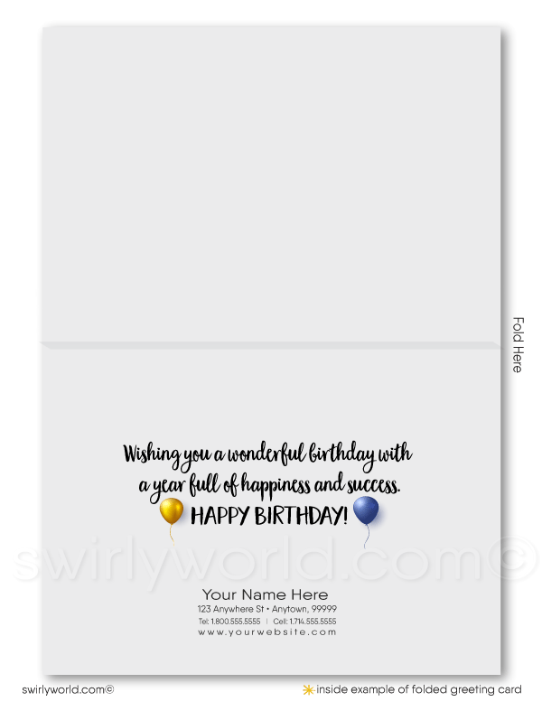 Navy Blue Yellow Gold Corporate Company Business Happy Birthday Greeting Cards.