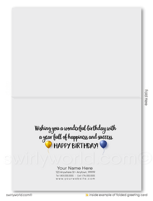 Blue and Gold Balloons Corporate Business Company Happy Birthday Greeting Cards