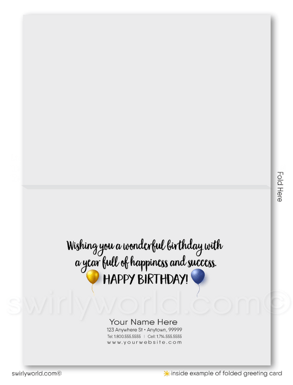 Navy Blue Yellow Gold Corporate Company Business Happy Birthday Greeting Cards.