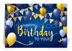 Navy Blue Yellow Gold Corporate Company Business Happy Birthday Greeting Cards.