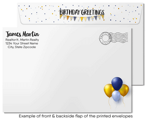Blue and Gold Balloons Corporate Business Company Happy Birthday Greeting Cards