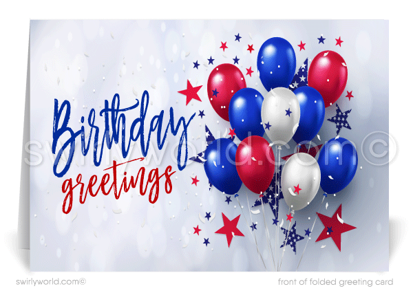 Business Corporate Patriotic American Happy Birthday Cards for Customers. MAGA Trump Patriot happy birthday cards.