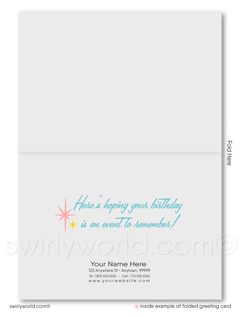 1950's retro vintage mid-century modern happy birthday cards. Mid-Century Vintage Cake 1950's Retro Happy Birthday Cards