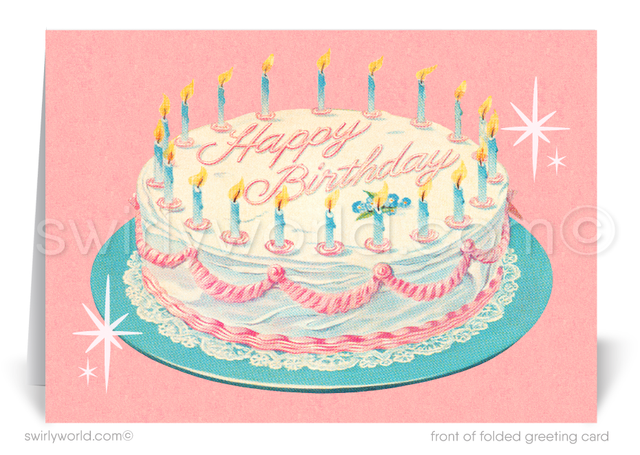 1950's retro vintage mid-century modern happy birthday cards. Mid-Century Vintage Cake 1950's Retro Happy Birthday Cards
